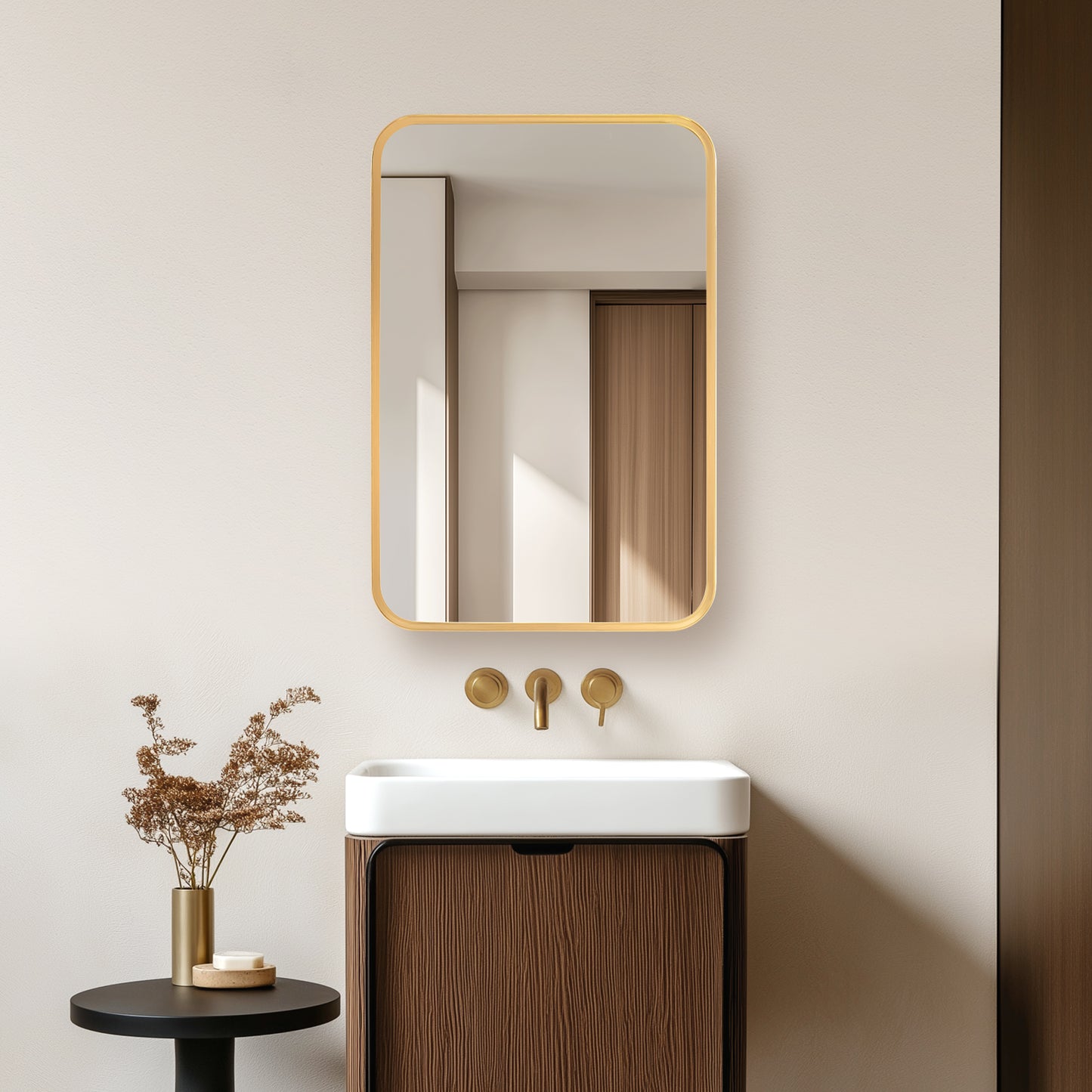Vinnova, Talayuela 16 in. W x 24 in. H Rectangular Aluminum Framed Medicine Cabinet in Brushed Gold