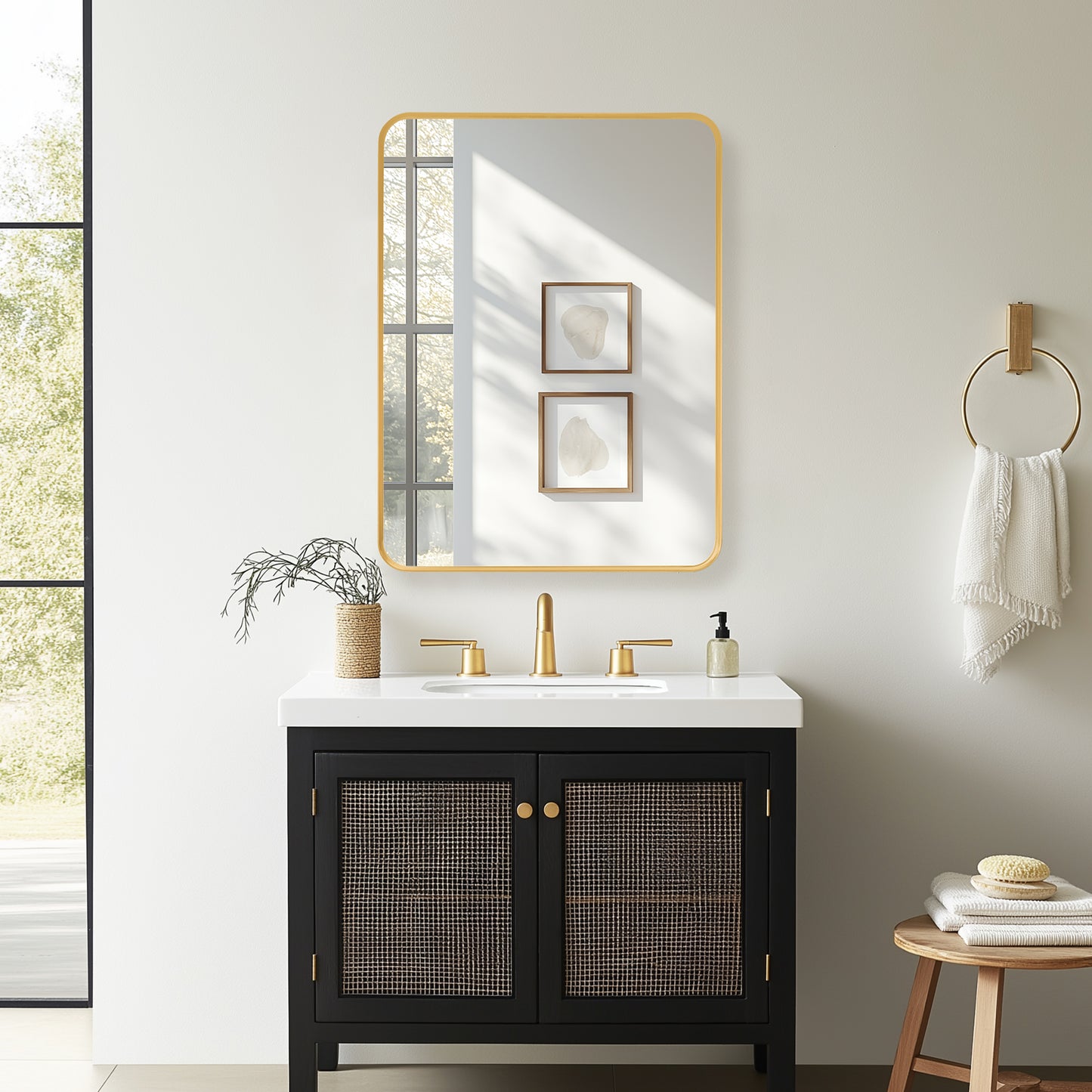 Vinnova, Talayuela 24 in. W x 32 in. H Rectangular Aluminum Framed Medicine Cabinet in Brushed Gold