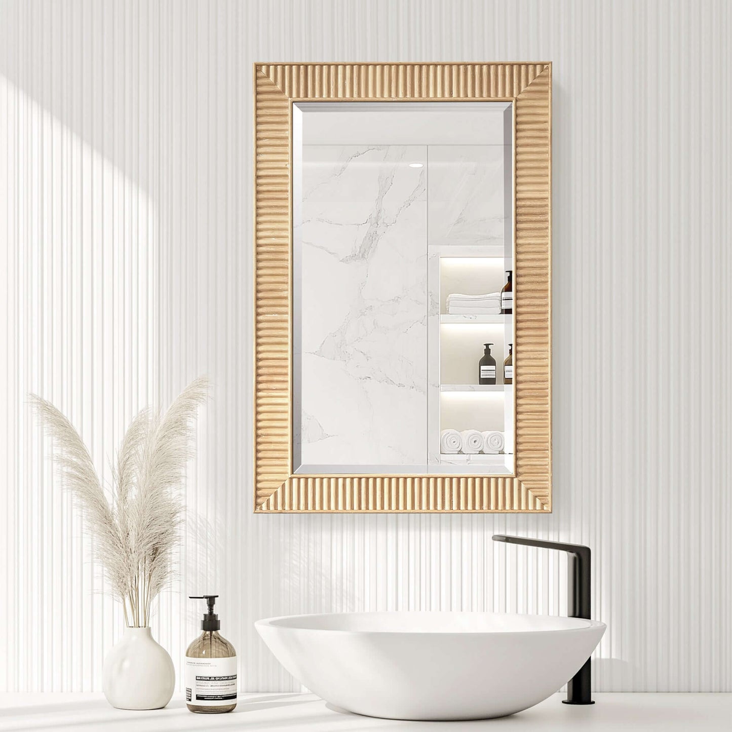 Vinnova, Bangalore 18.5 in. W x 28 in. H Rectangular Wood Framed Medicine Cabinet in Washed Ash Grey