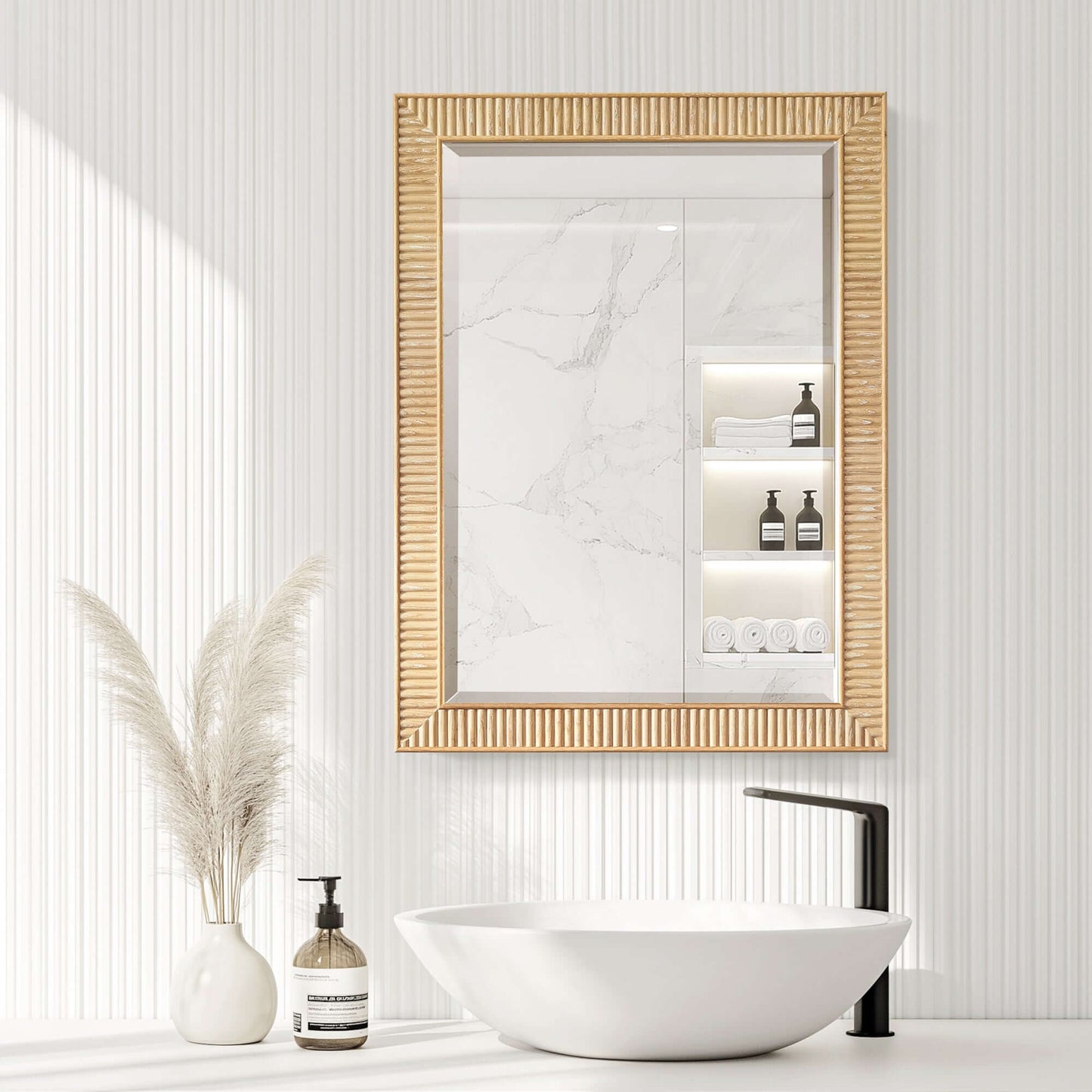 Vinnova, Bangalore 24 in. W x 31.9 in. H Rectangular Wood Framed Medicine Cabinet in Washed Ash Grey