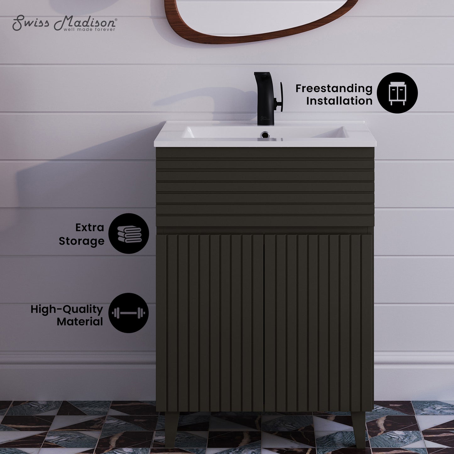 Swiss Madison, Bernay 24" Bathroom Vanity in Cedar Grey