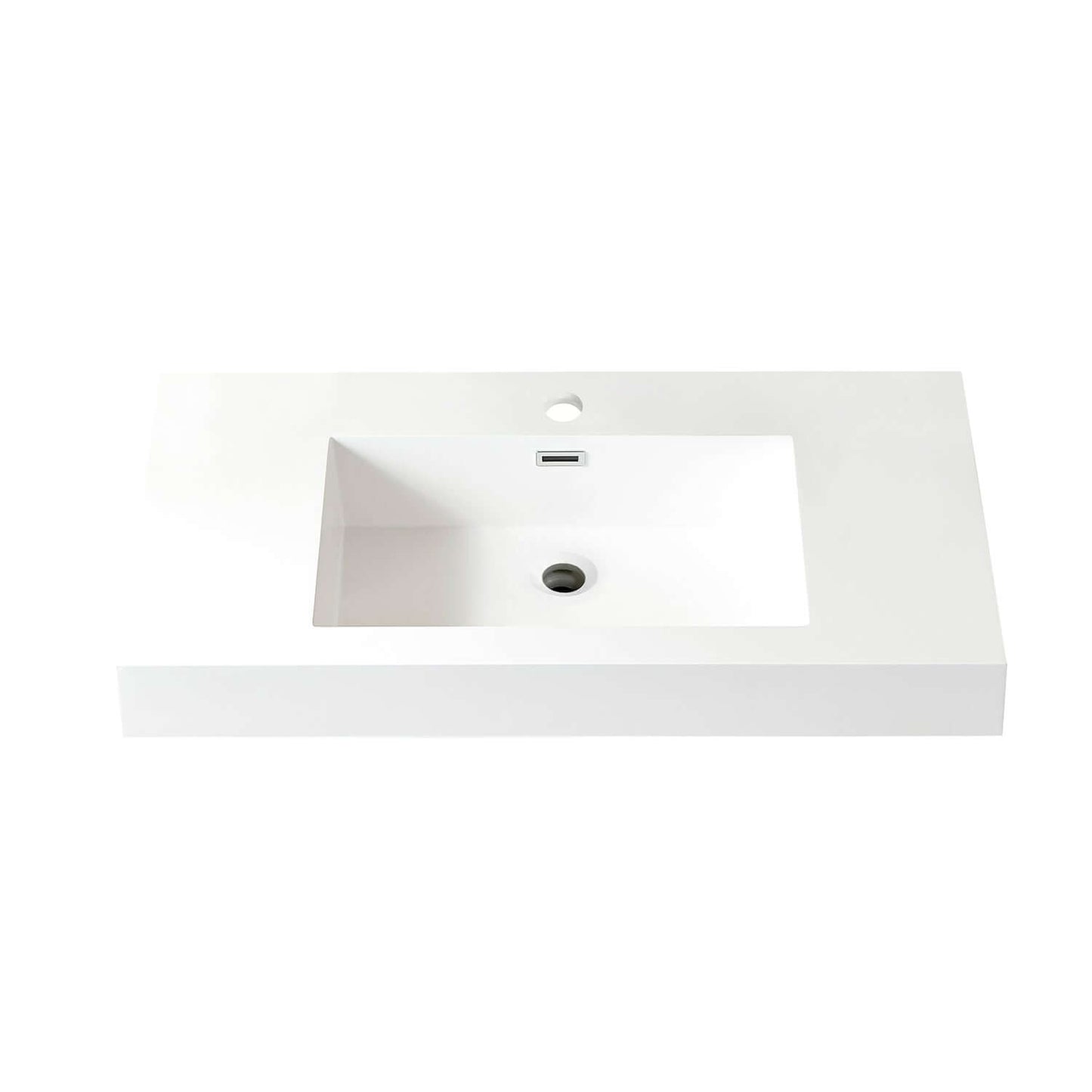 Vinnova, Ablitas 35.8 in. Rectangular White Finish Composite Granite Stonec Console Bathroom Vanity Sink