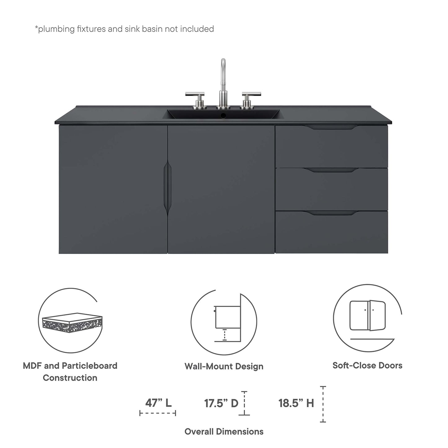 Modway, Vitality 48" Double or Single Sink Compatible (Not Included) Bathroom Vanity Cabinet