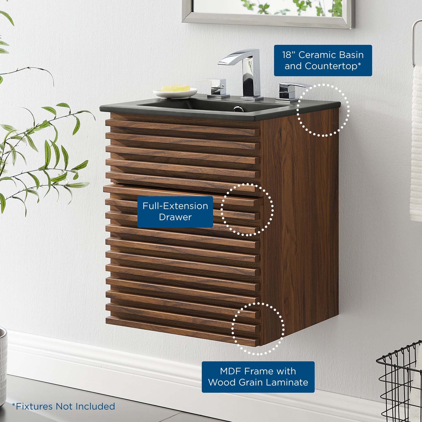 Modway, Render 18" Wall-Mount Bathroom Vanity