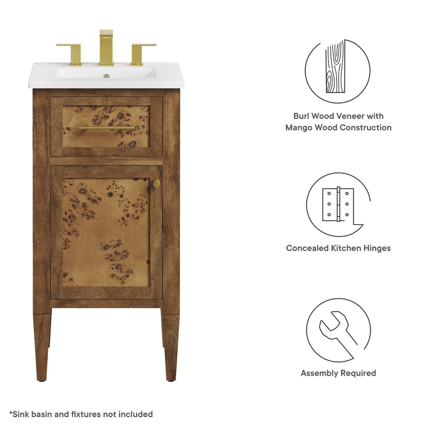 Modway, Elysian 18" Wood Bathroom Vanity Cabinet (Sink Basin Not Included)