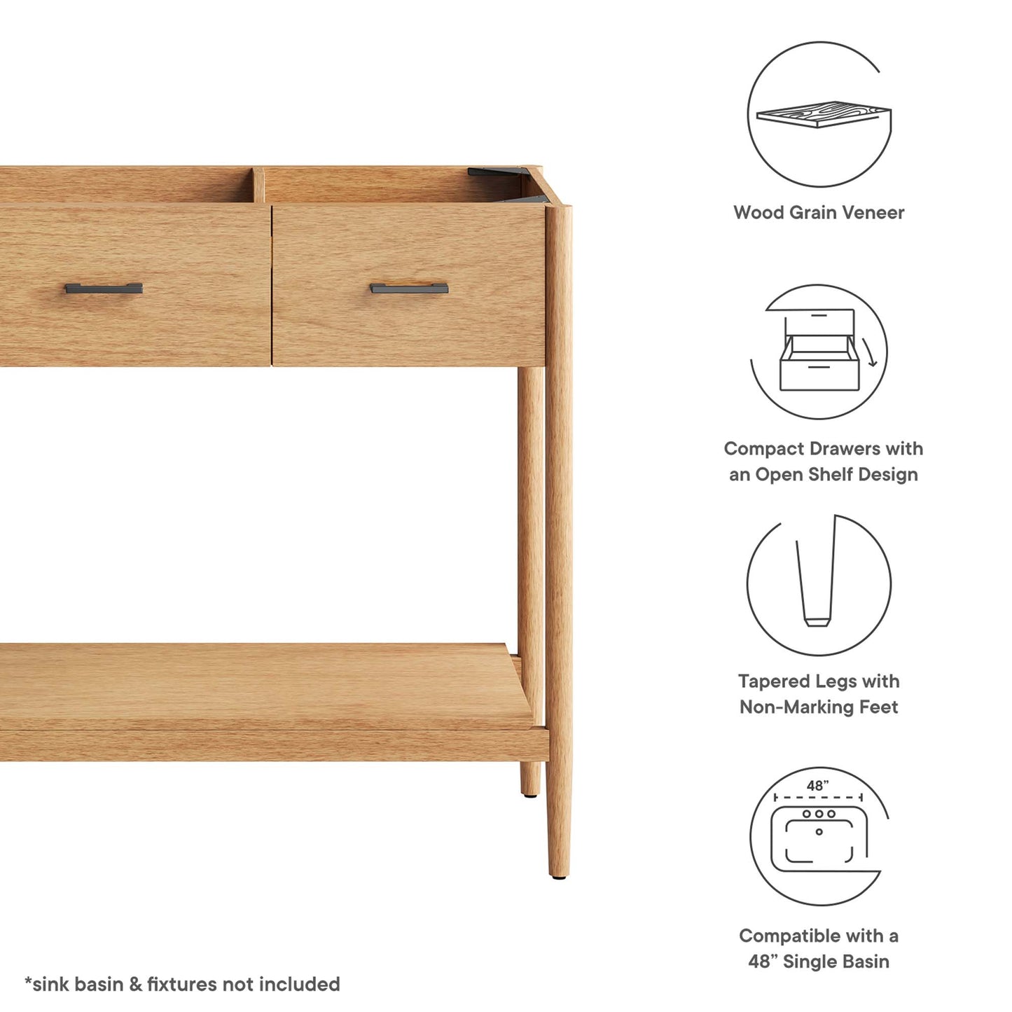Modway, Zaire 48” Single Sink Compatible Bathroom Vanity Cabinet (Sink Basin Not Included)
