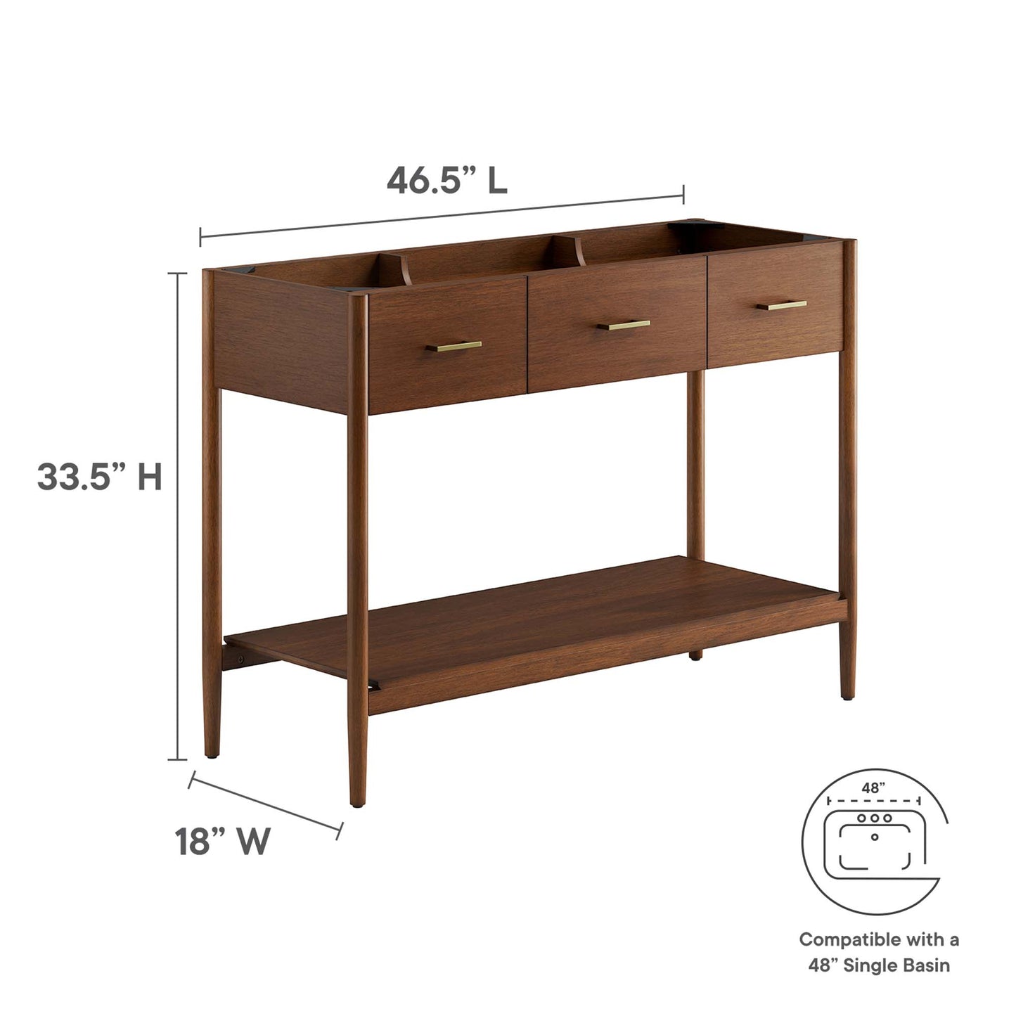 Modway, Zaire 48” Single Sink Compatible Bathroom Vanity Cabinet (Sink Basin Not Included)