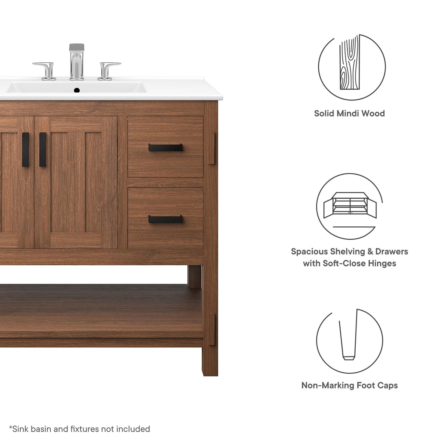 Modway, Ashlyn 36” Wood Bathroom Vanity Cabinet (Sink Basin Not Included)