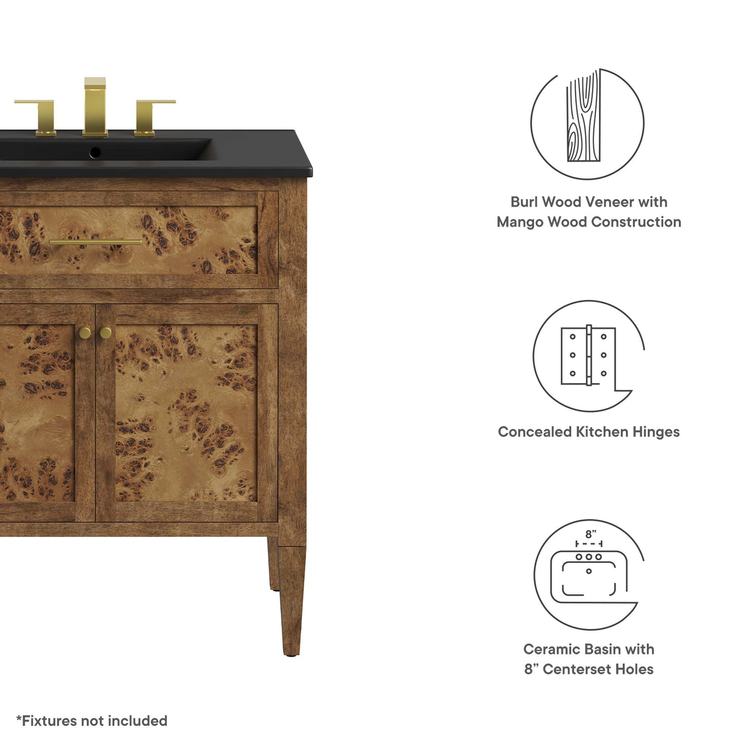 Modway, Elysian 30" Wood Bathroom Vanity