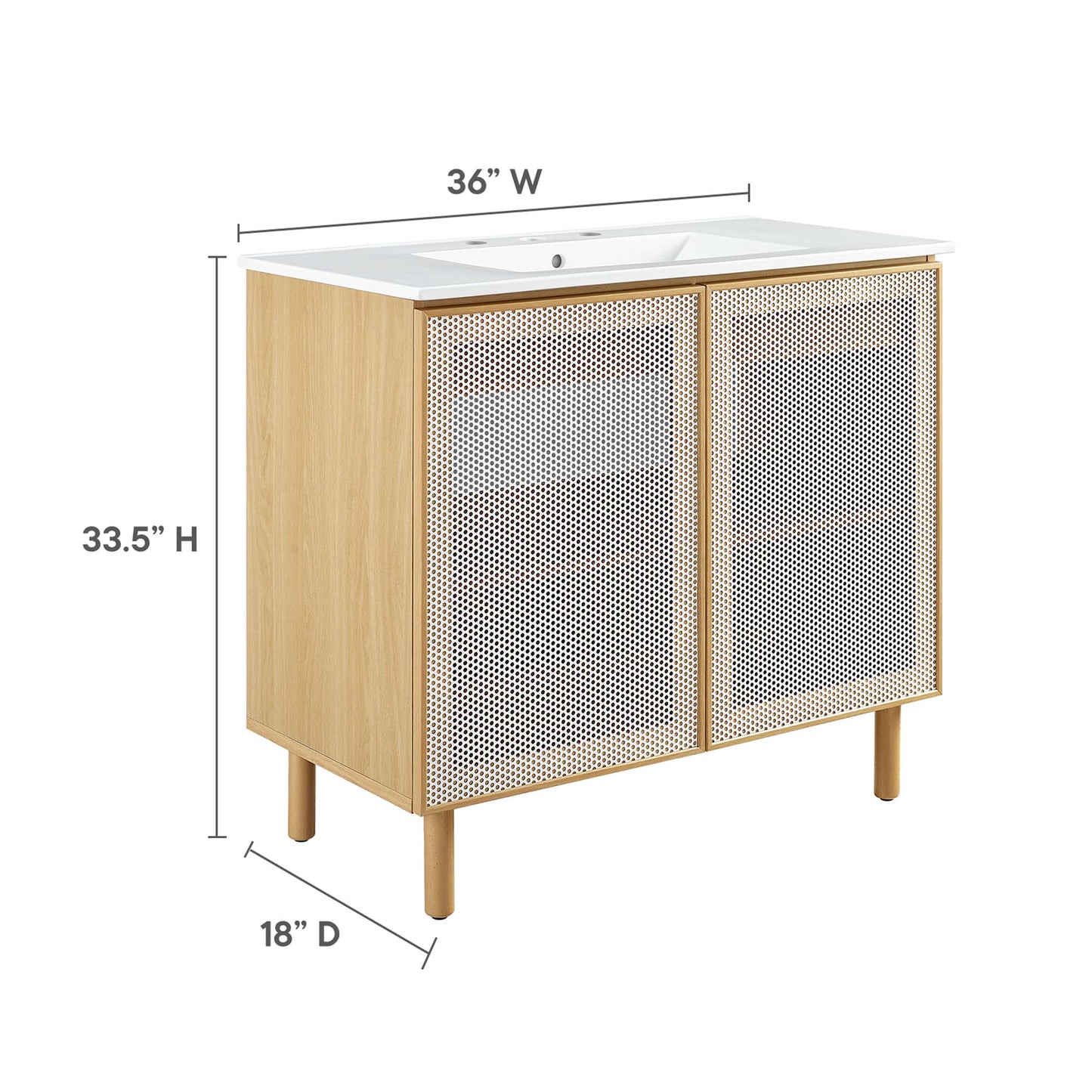 Modway, Calla 36" Perforated Metal Bathroom Vanity