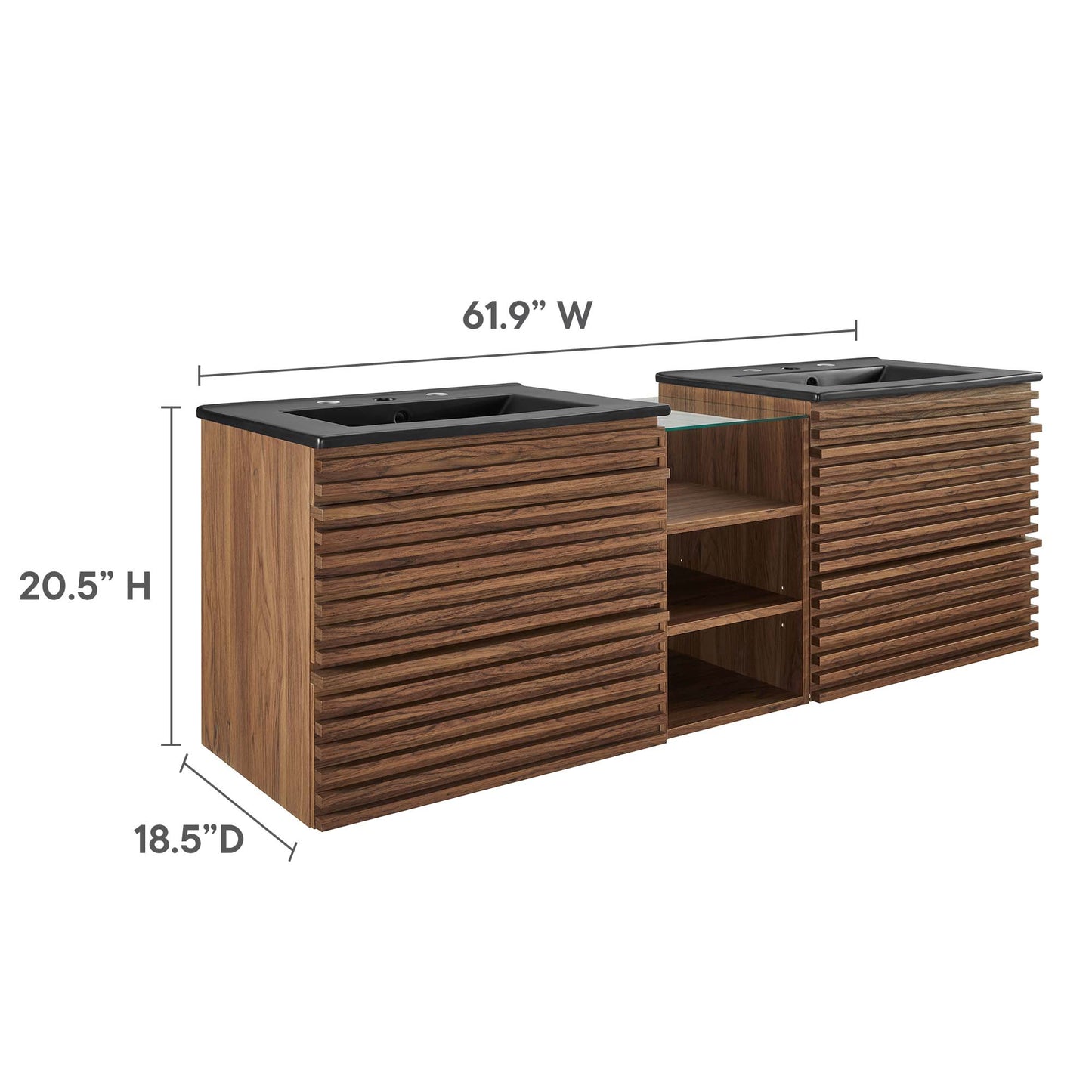 Modway, Render 62" Wall-Mount Double Sink Bathroom Vanity