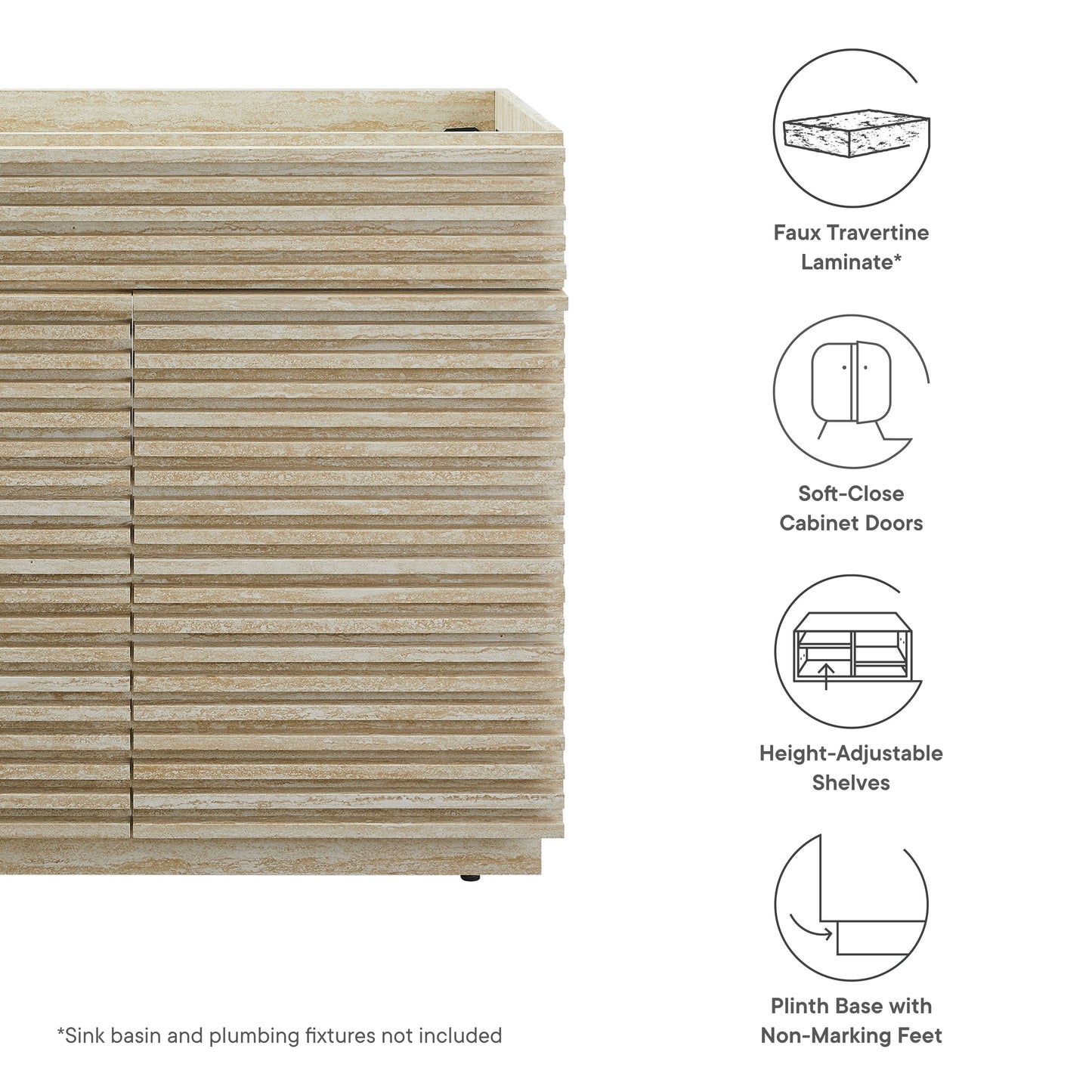 Modway, Render 36" Faux Travertine Bathroom Vanity Cabinet (Sink Not Included)