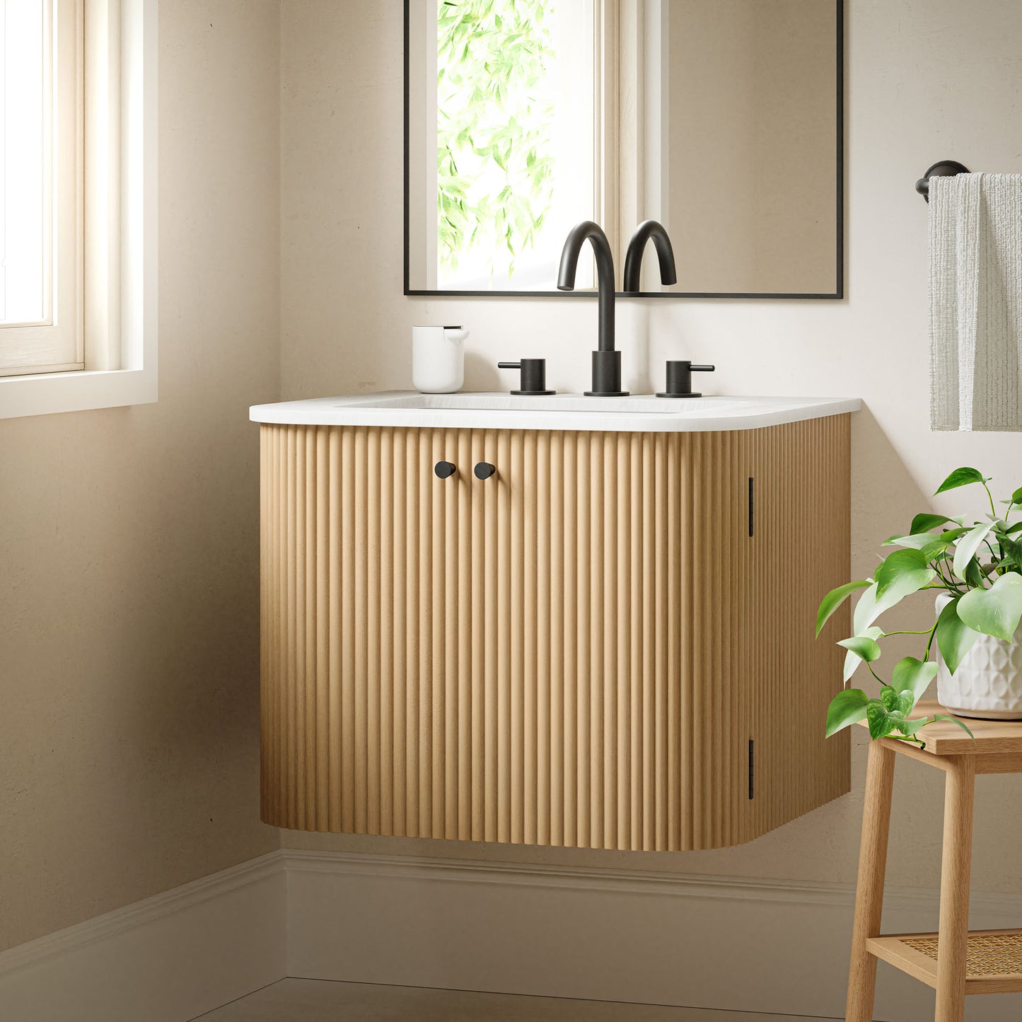 Modway, Zia 24" Wall-Mount Bathroom Vanity with Marble Sink