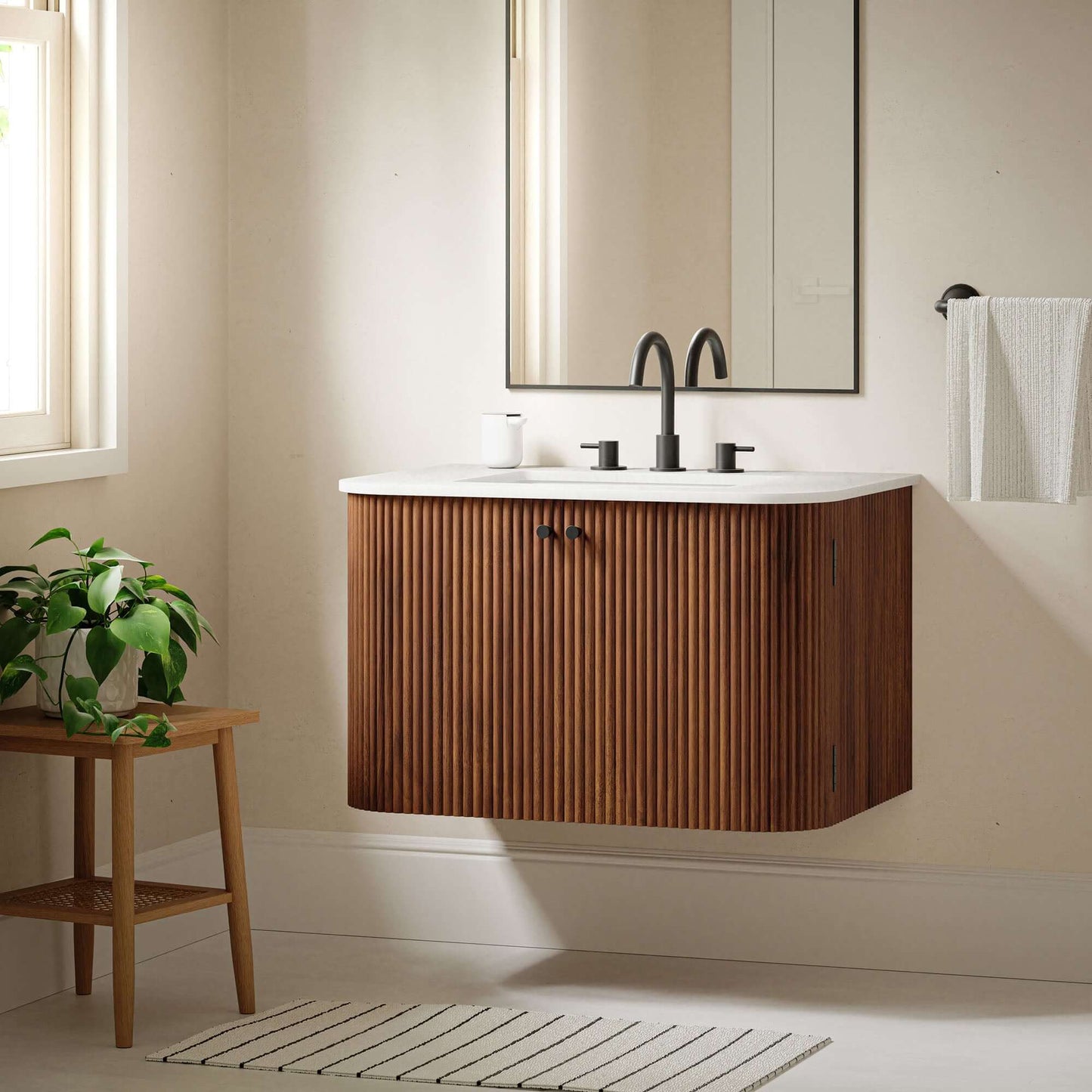 Zia 30" Wall-Mount Bathroom Vanity with Marble Sink by Modway