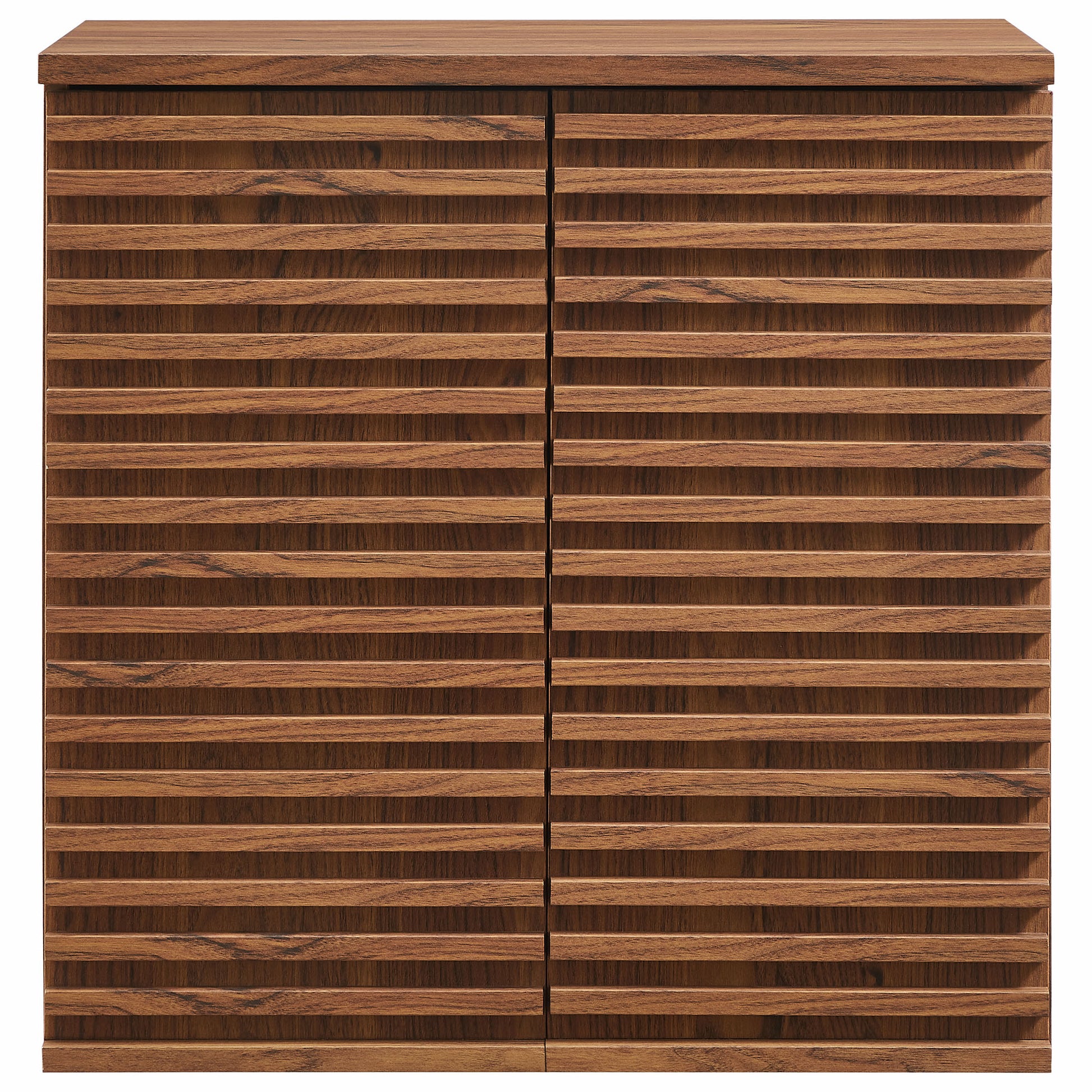 Modway, Render Wall Mounted Bathroom Cabinet with slatted doors in a natural wood-look finish.