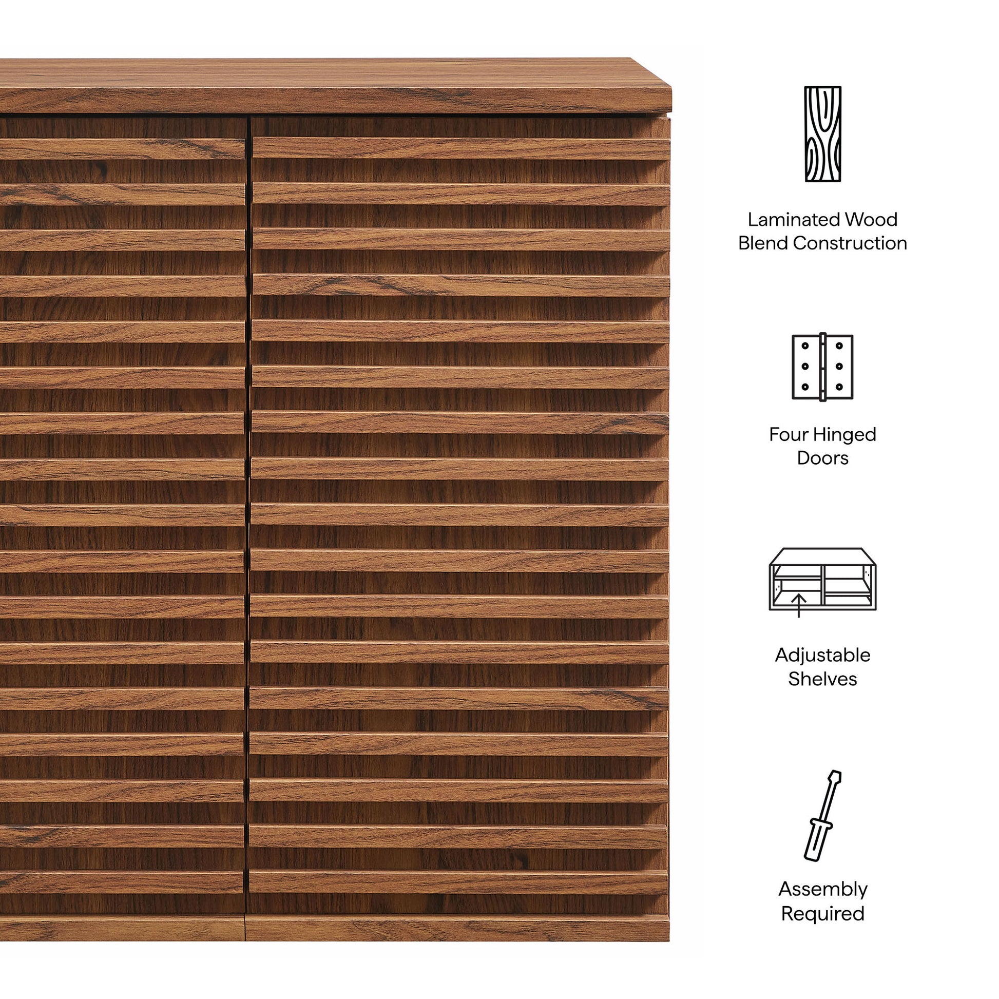 Modway, Render Wall Mounted Bathroom Cabinet with slatted doors and adjustable shelves in natural wood finish.