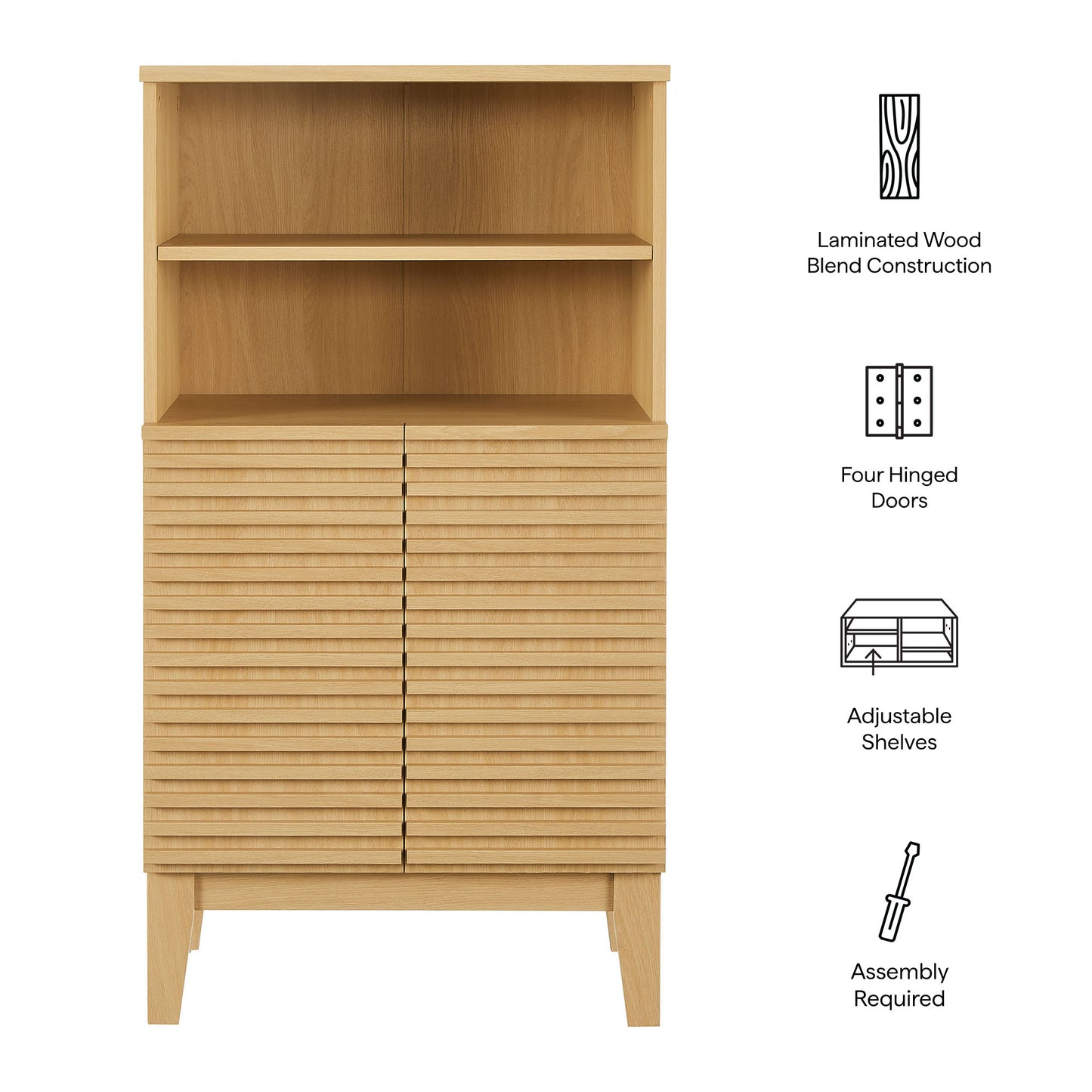 Modway, Render Freestanding Bathroom Storage Cabinet with grooved slatted doors and adjustable shelves.
