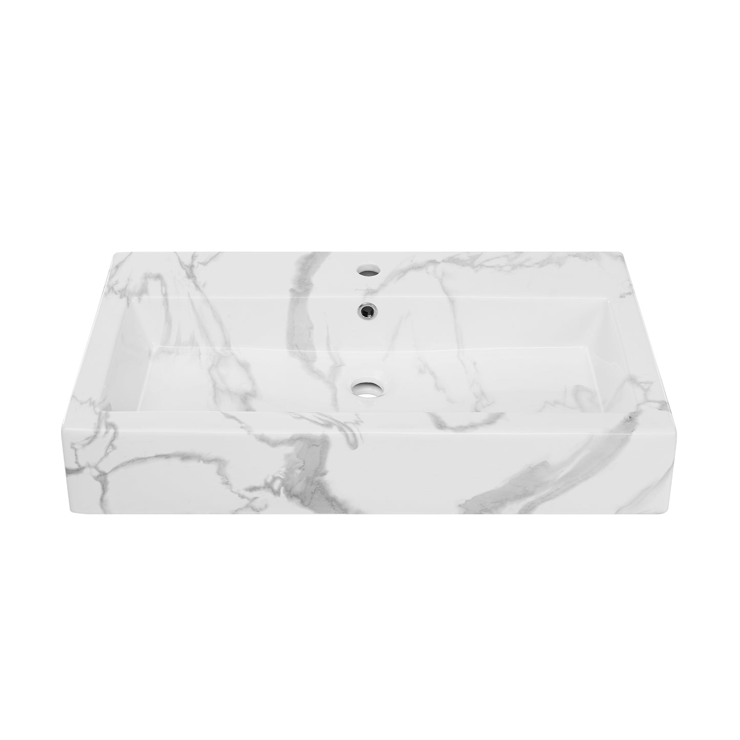 Swiss Madison, Voltaire Wide Rectangle Vessel Sink in White Marble