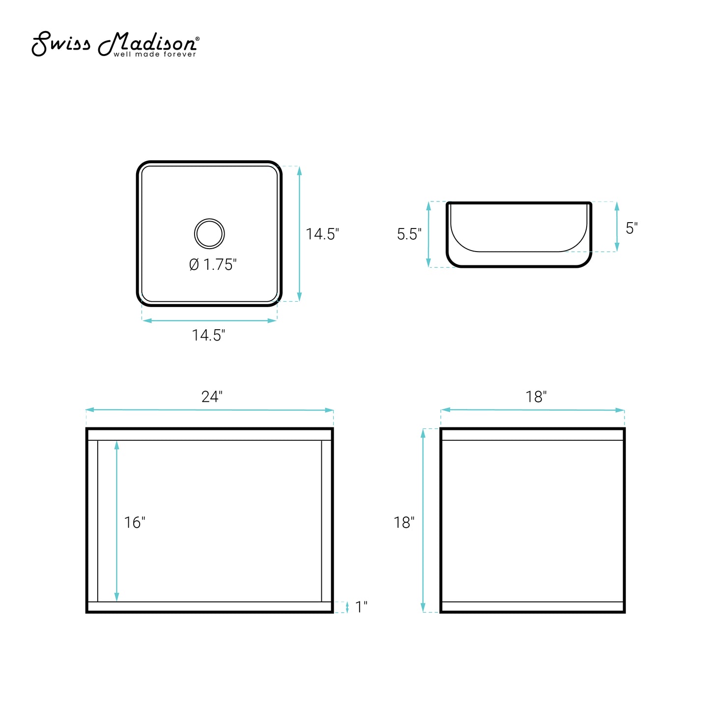 Swiss Madison, Concorde 24" Wall-Mounted Bathroom Vanity in Natural Oak with Sink Top