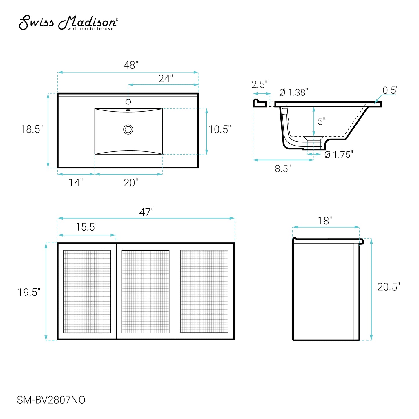 Swiss Madison, Classe 48" Wall-Mounted Bathroom Vanity in Natural Oak
