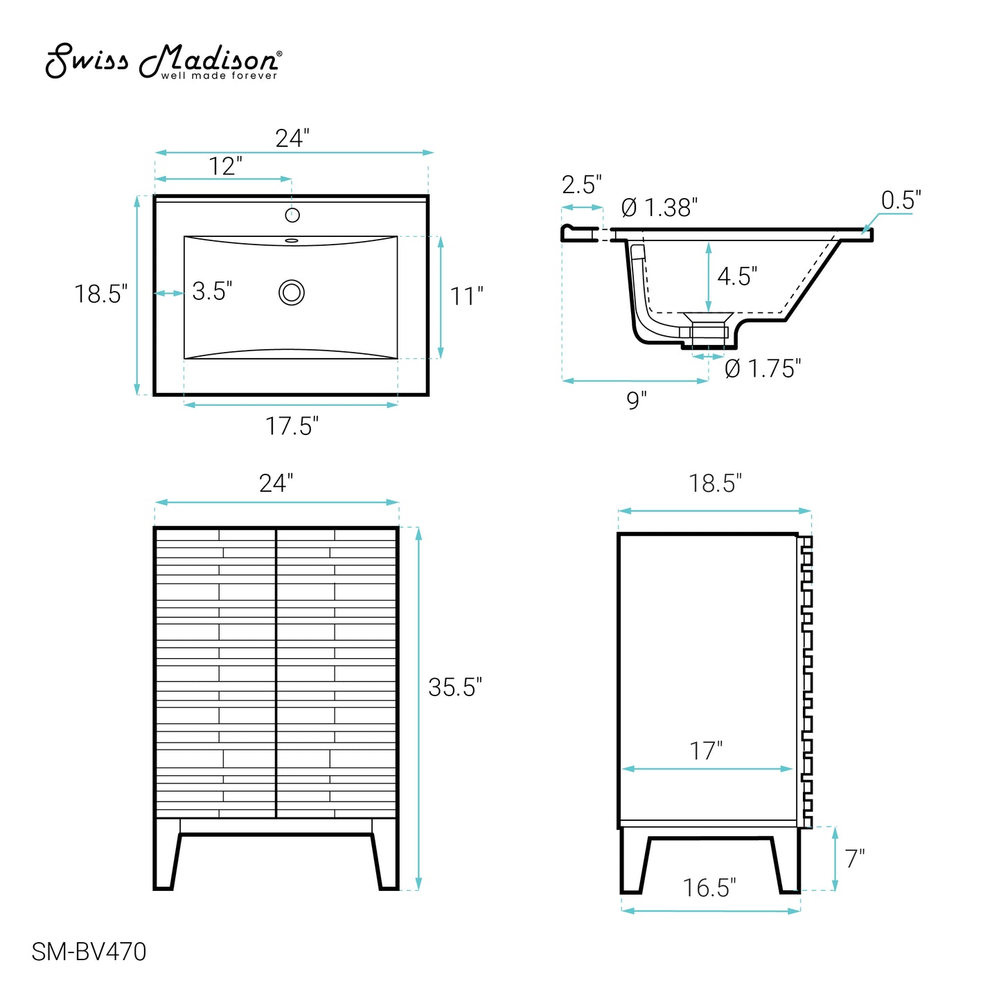 Swiss Madison, Cascade 24" Bathroom Vanity in Natural Oak