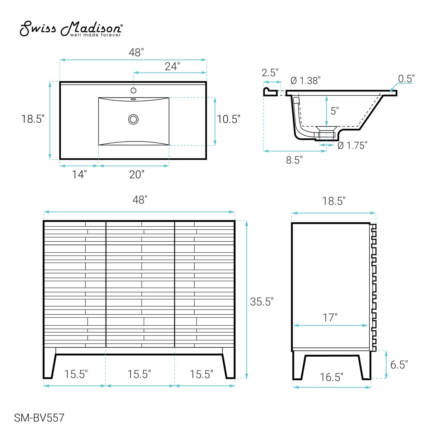 Swiss Madison, Cascade 48'' Bathroom Vanity in Natural Oak