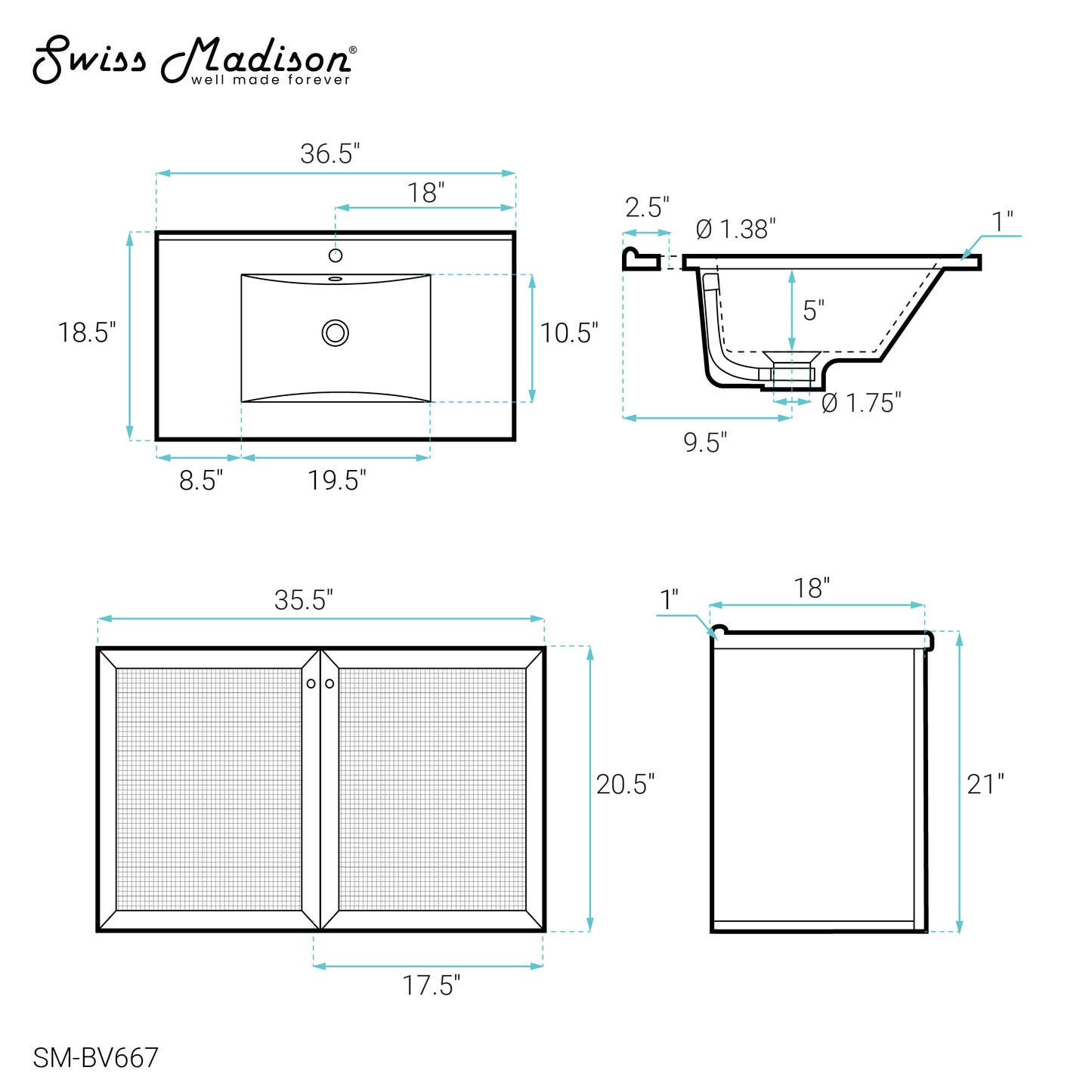 Swiss Madison, Classe 36" Wall-Mounted Bathroom Vanity in Oak