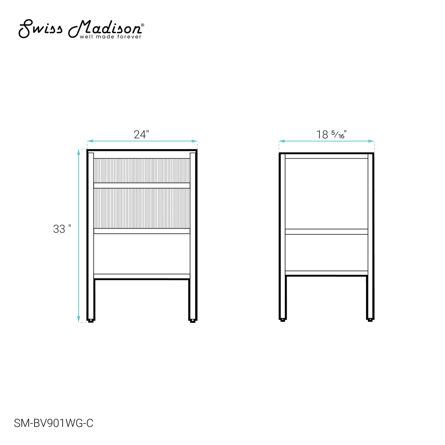 Swiss Madison, Cache 24 Freestanding, Bathroom Vanity in White and Gold Cabinet Only