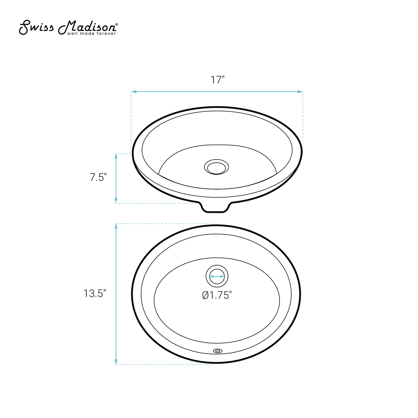 Swiss Madison, Plaisir 16.5 Oval Under-Mount Bathroom Sink