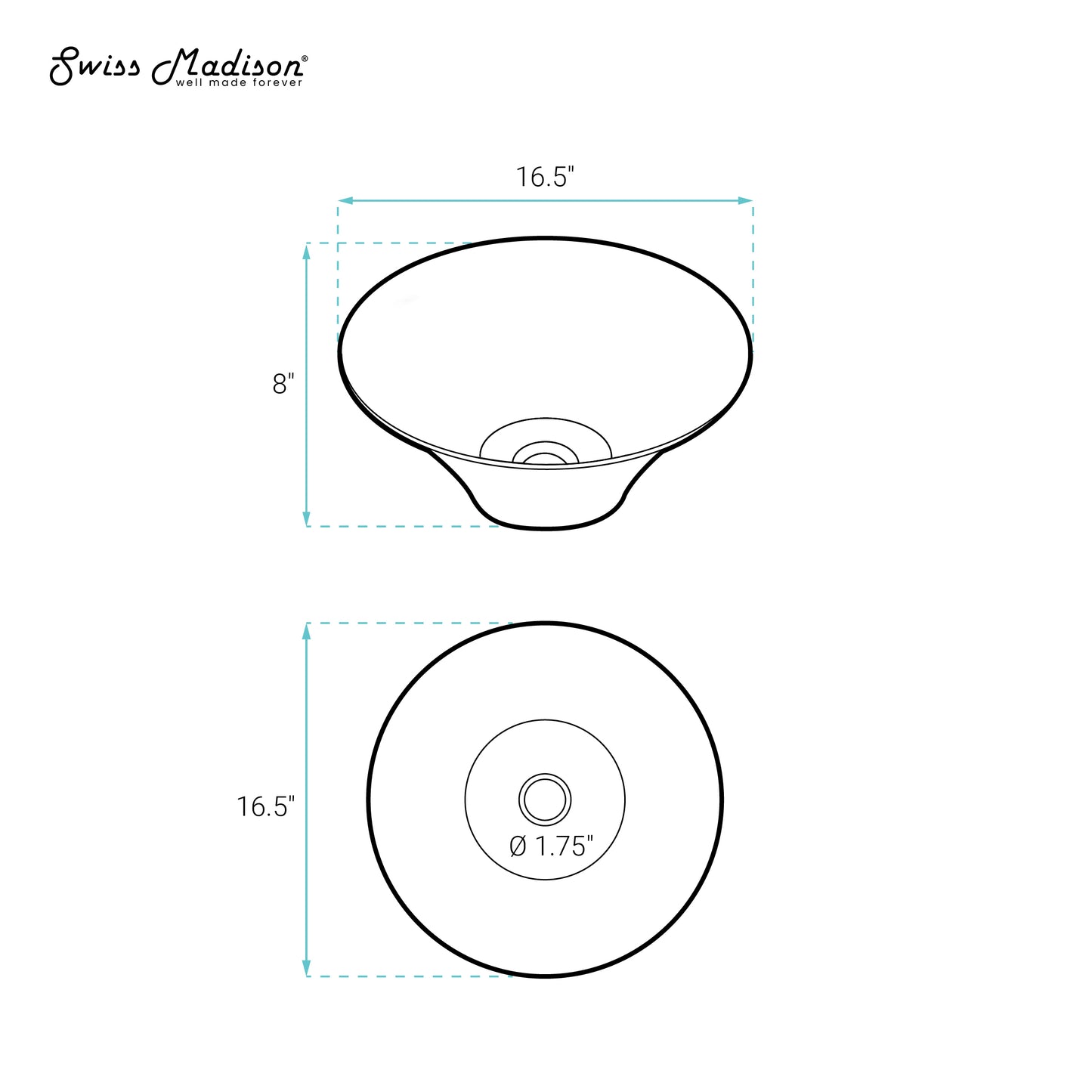 Swiss Madison, Ivy 16.5" Round Vessel Sink in Matte Black