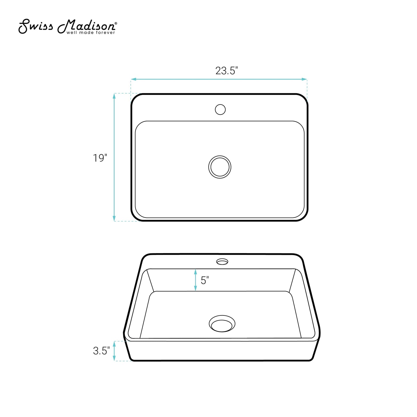 Swiss Madison, Carre Large Rectangle Vessel Sink