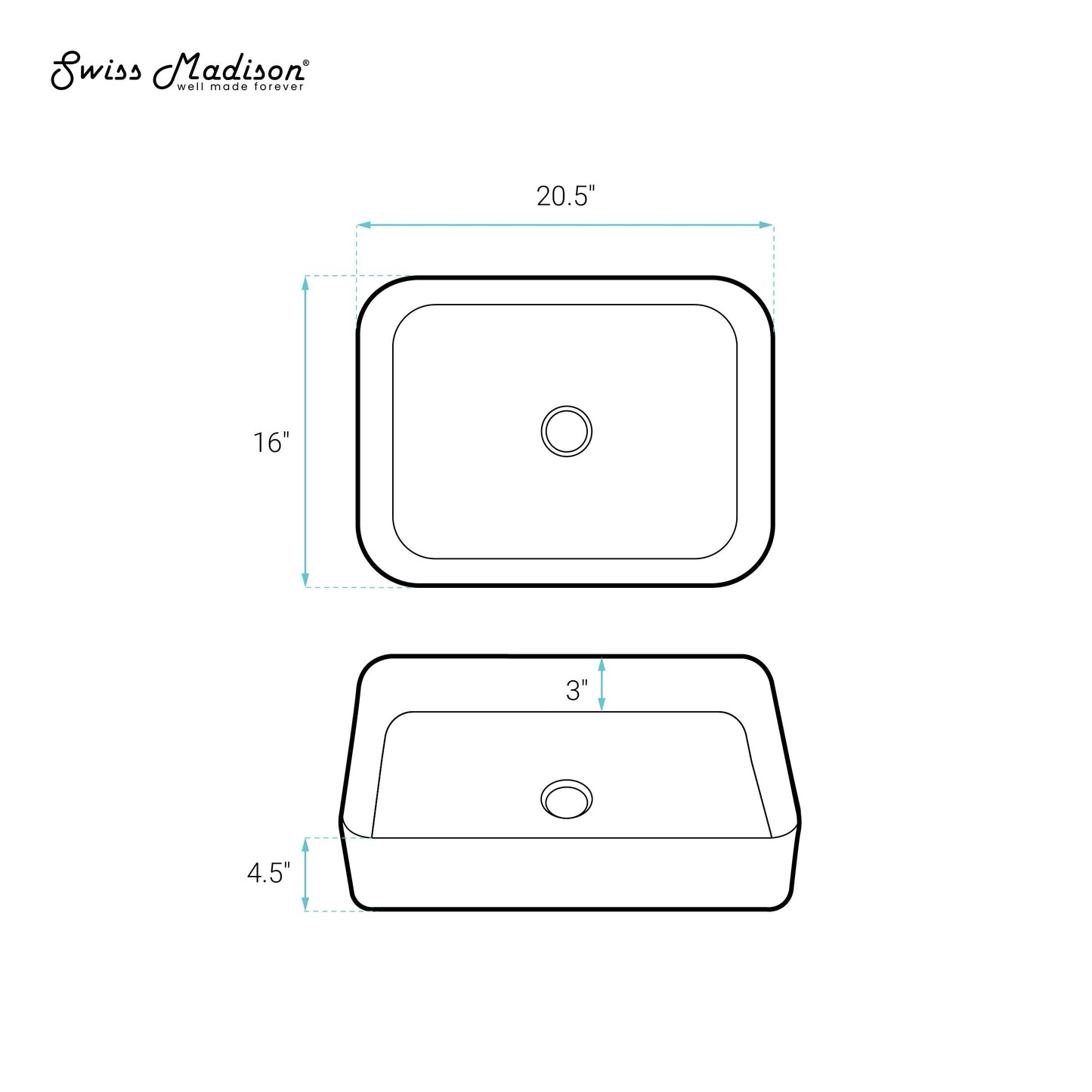 Swiss Madison, Concorde Rectangle Ceramic Vessel Sink, Matte Black