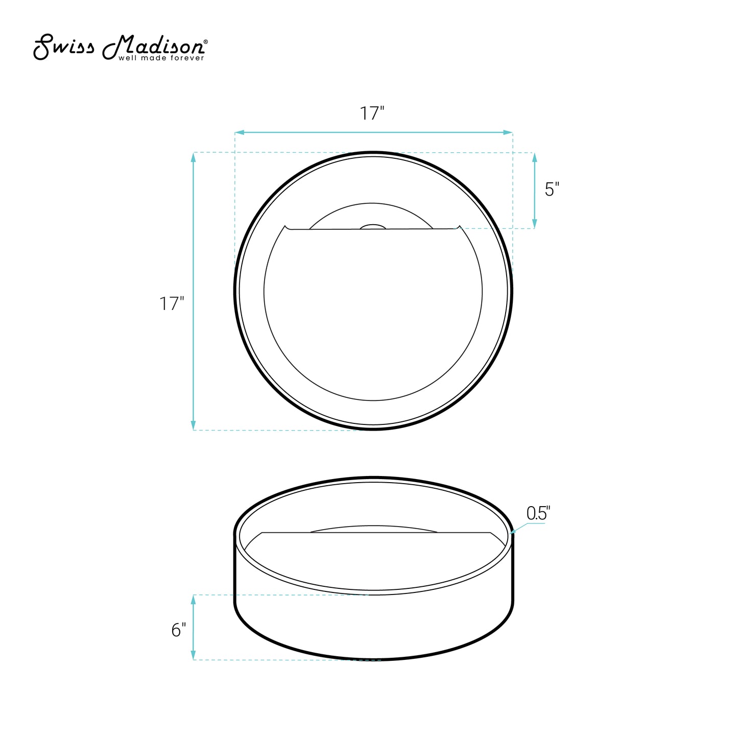 Swiss Madison, Beau 16.5" Round Vessel Bathroom Sink in Matte White
