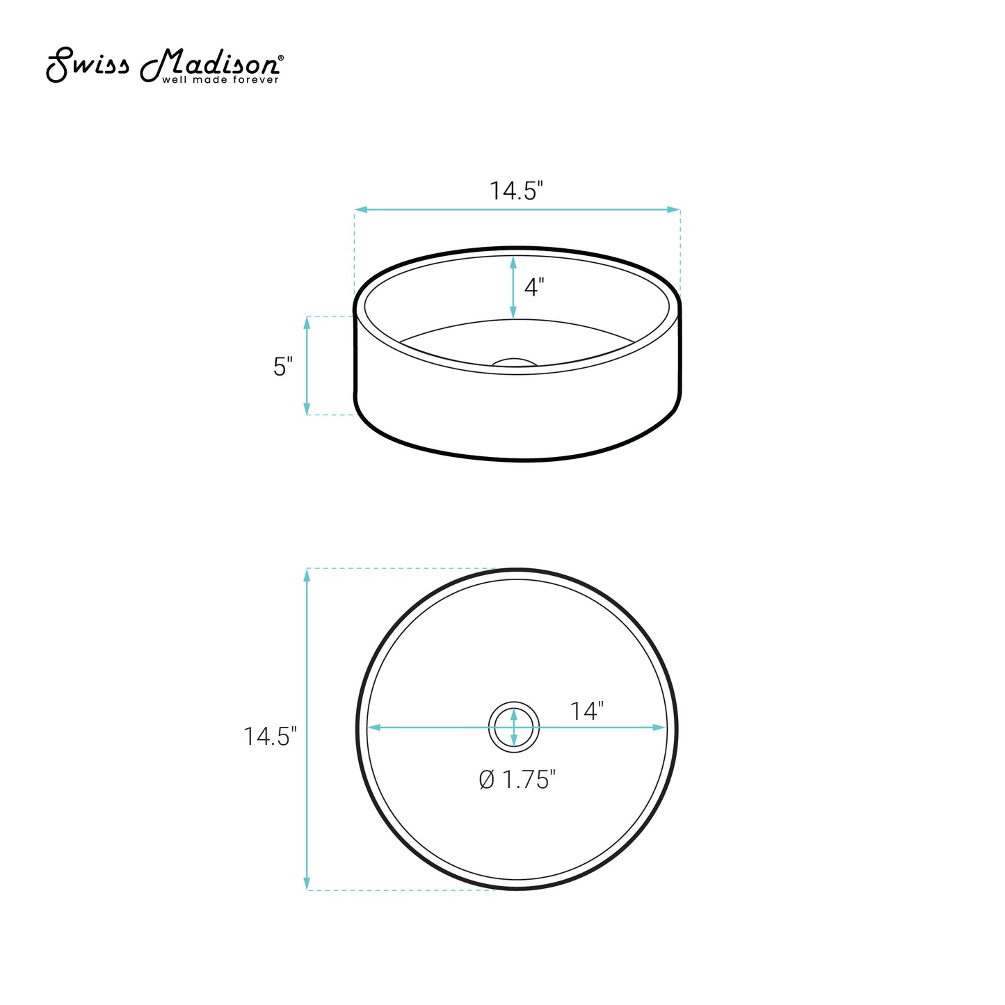 Swiss Madison, Lisse 14.5" Concrete Round Vessel Sink in Matte White