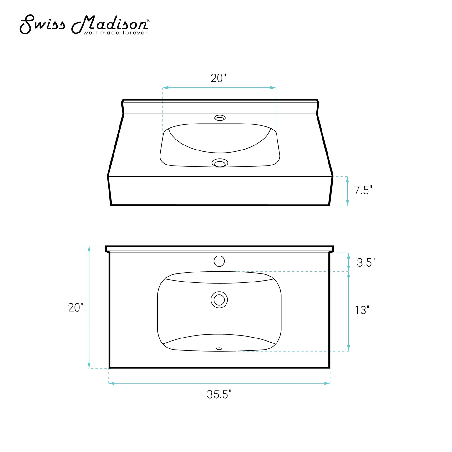 Swiss Madison, Avancer 36'' Wall Mount Sink In Charcoal Grey