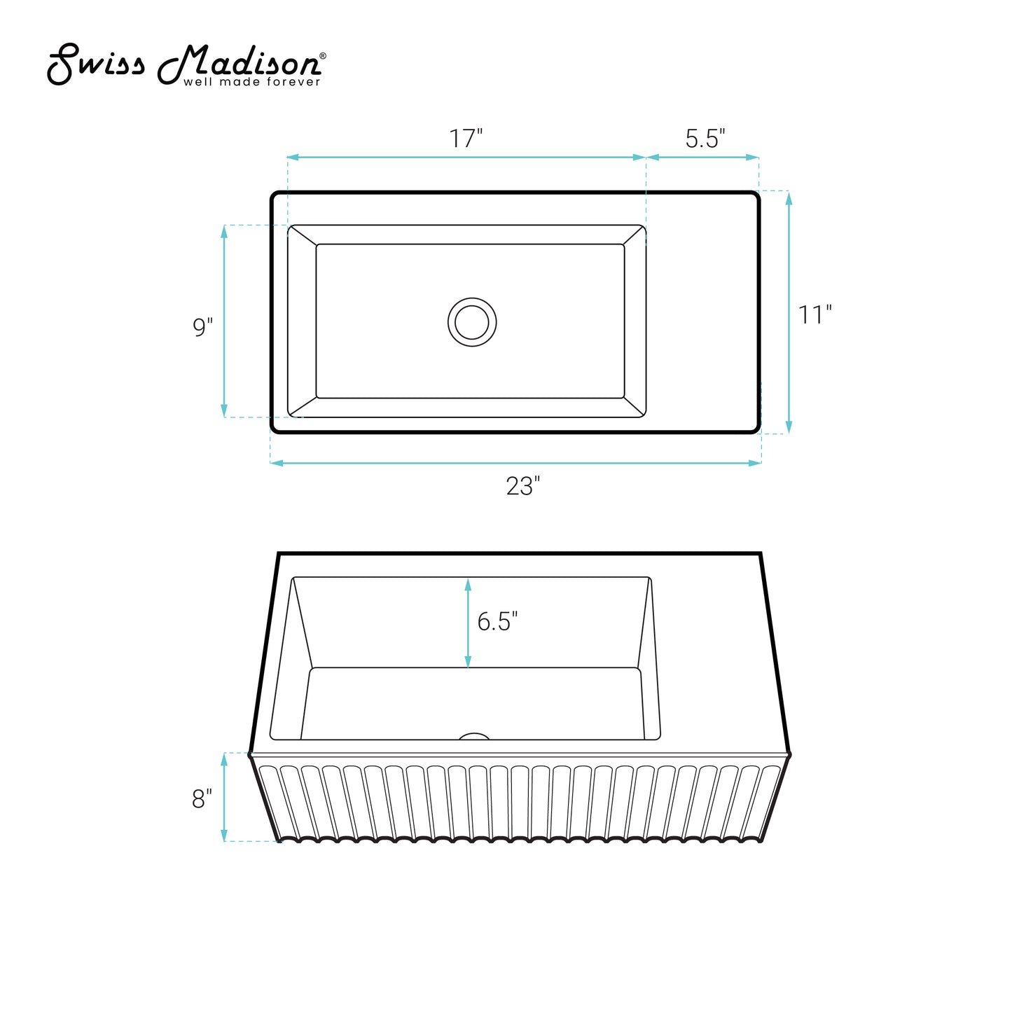 Swiss Madison, Delice 24" Rectangle Wall-Mount Bathroom Sink in Matte Black