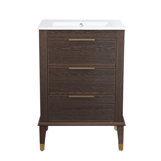 Swiss Madison, Hugo 24" Freestanding Bathroom Vanity in Brown Oak with Sink Top