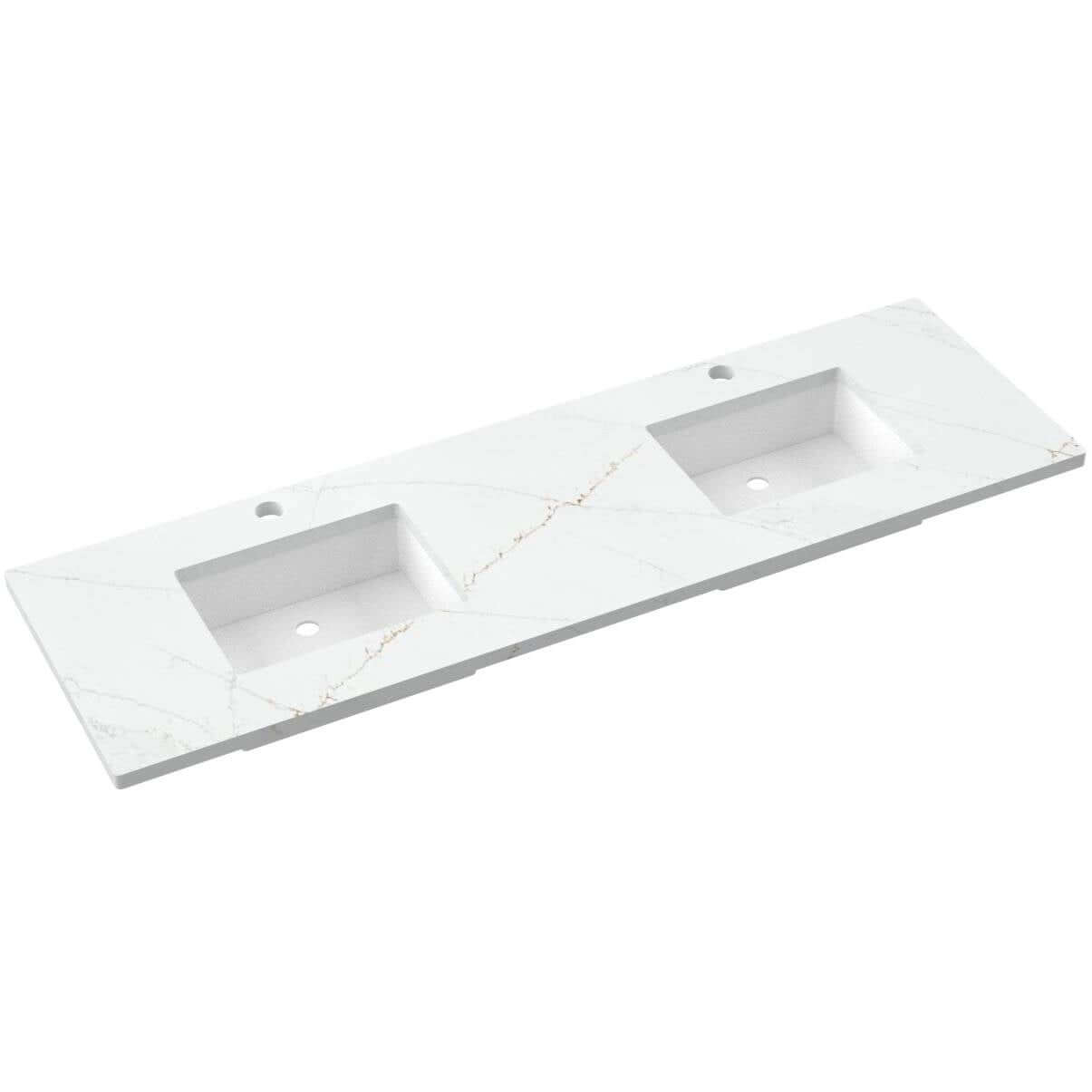 Vanderloc 73" Silestone® Quartz vanity top with double rectangle sinks for stylish bathroom upgrade.