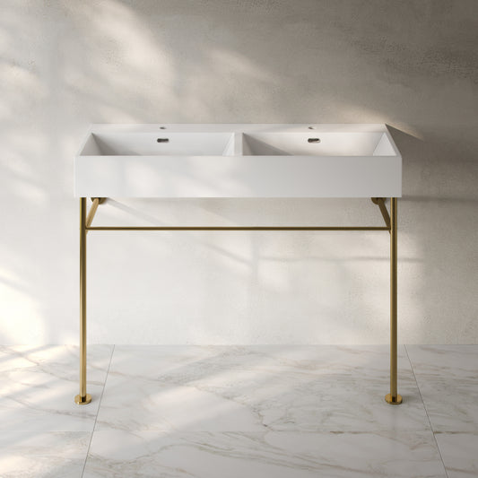 Swiss Madison, Claire 48" Double Basin Console Sink with Glossy Gold Legs