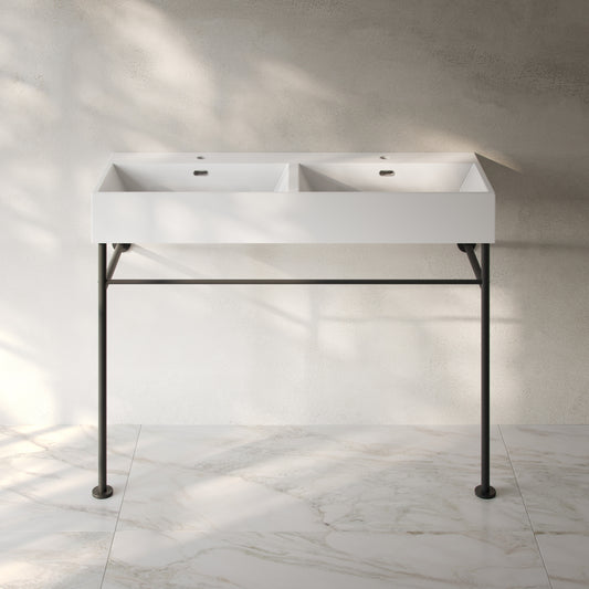Swiss Madison, Claire 48" Double Basin Console Sink with Matte Black Legs