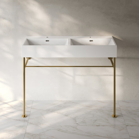 Swiss Madison, Claire 48" Double Basin Console Sink with Brushed Gold Legs