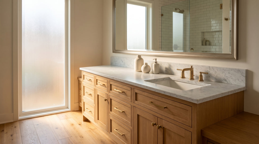 Vanderloc custom size bathroom vanity — handcrafted in white oak, made in USA | Yala Vanity