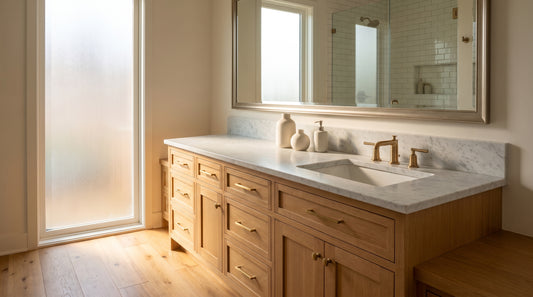 Vanderloc custom size bathroom vanity — handcrafted in white oak, made in USA | Yala Vanity