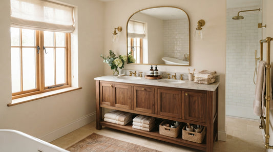 Water Creation bathroom vanity in a warm, classically styled family bathroom with marble countertop | Yala Vanity