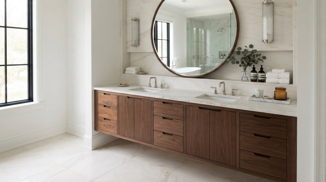 Vanderloc vs RH bathroom vanity side-by-side style comparison in a luxury guest bathroom | Yala Vanity