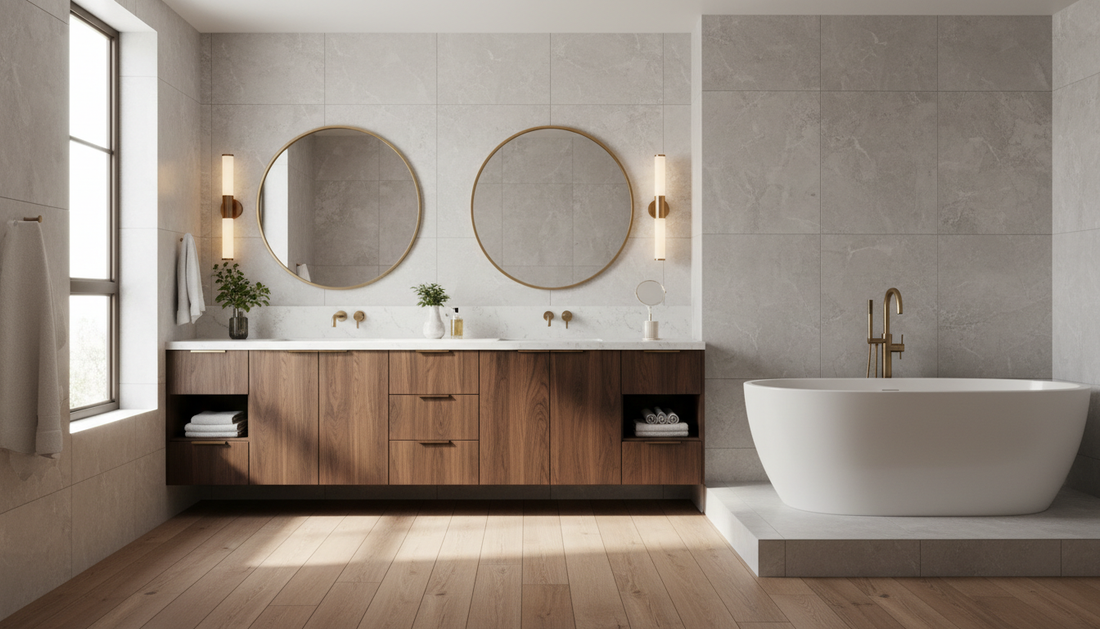Vanderloc custom vanity paint colors and finish swatches in a luxury bathroom setting | Yala Vanity