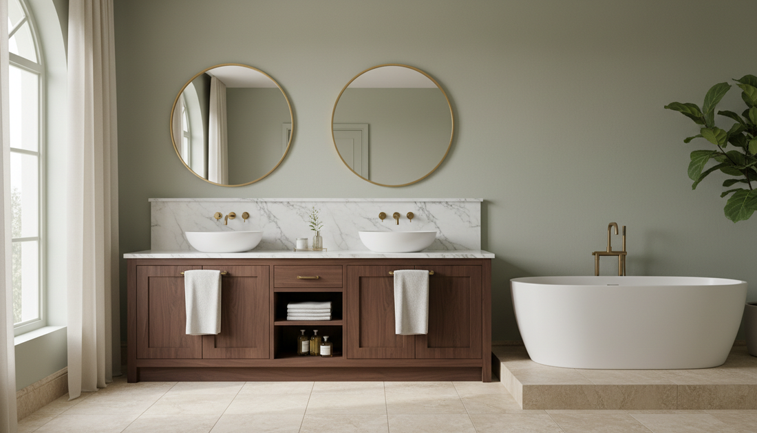 Freestanding luxury bathroom vanity with undermount sink and quartz countertop in a bright modern bath | Yala Vanity