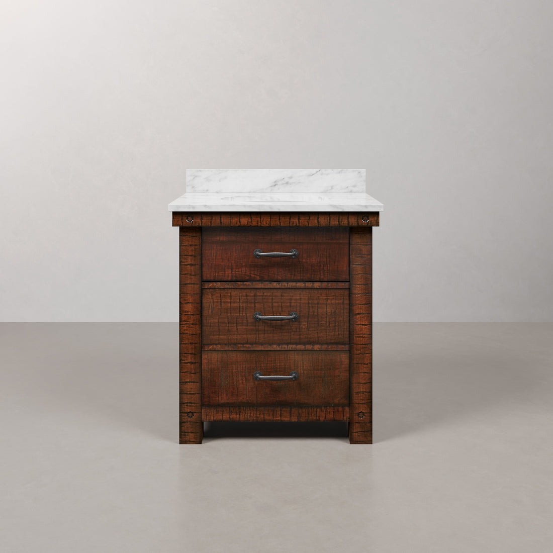 Water Creation Aberdeen 30-inch freestanding vanity in Rustic Sierra finish with marble top | Yala Vanity