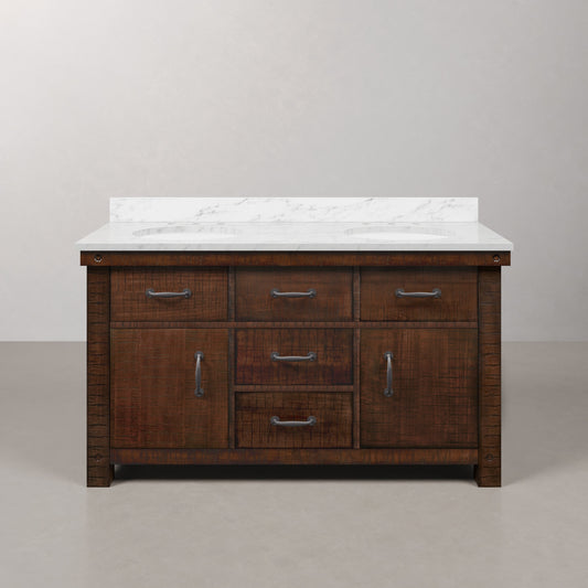 White double sink vanity — Water Creation Aberdeen 60-inch in Rustic Sierra | Yala Vanity