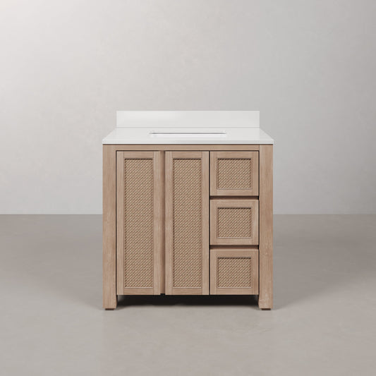 Water Creation Belmont 36-inch vanity in Toffee Latte with white marble top | Yala Vanity